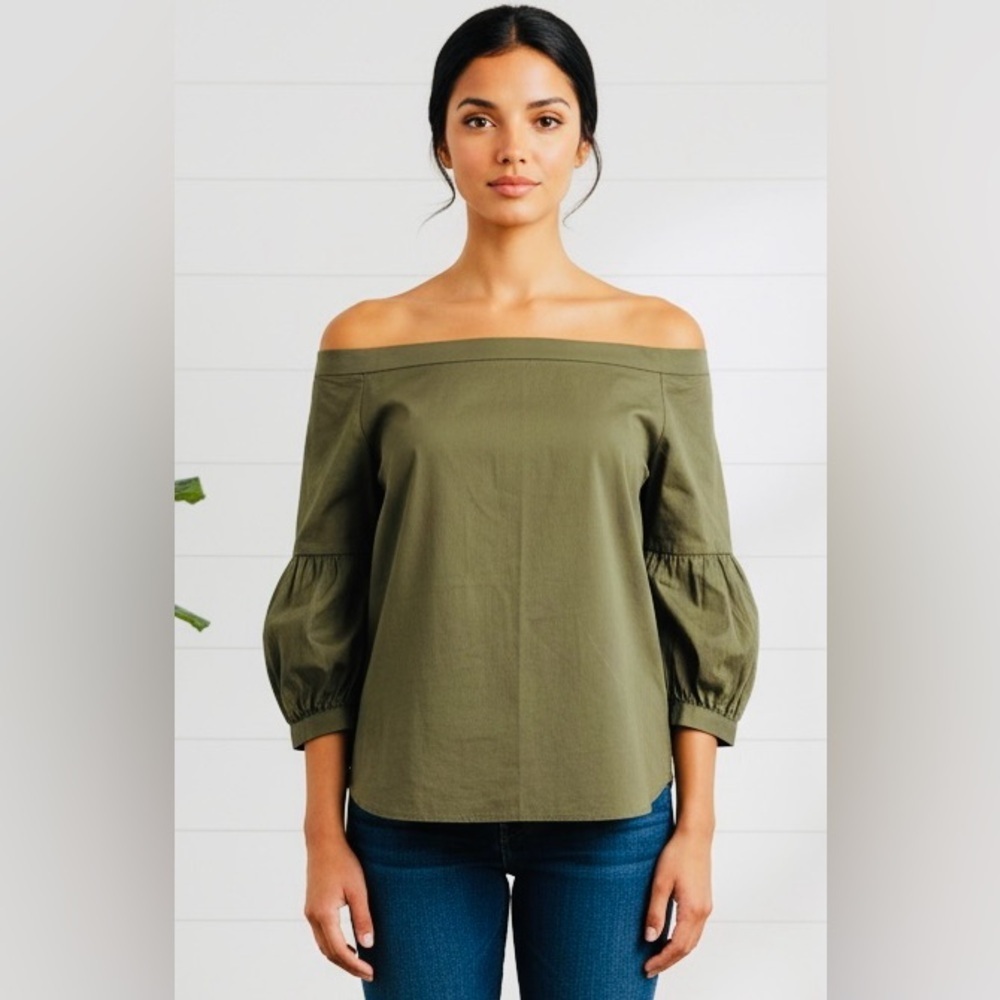 NWT NY & Co. SZ M olive green off the shoulder tunic top/bust 40”/PTP 20”